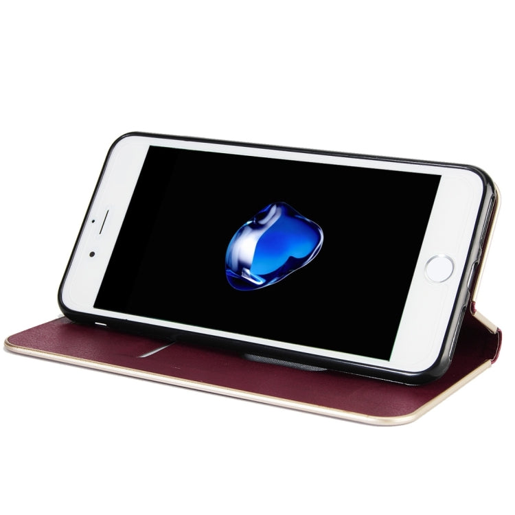 For iPhone 8 Plus & 7 Plus   Cowhide Texture PC Bumper Frame Strong Magnetic Adsorption Horizontal Flip Leather Case with Card Slots & Holder