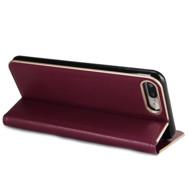 For iPhone 8 Plus & 7 Plus   Cowhide Texture PC Bumper Frame Strong Magnetic Adsorption Horizontal Flip Leather Case with Card Slots & Holder