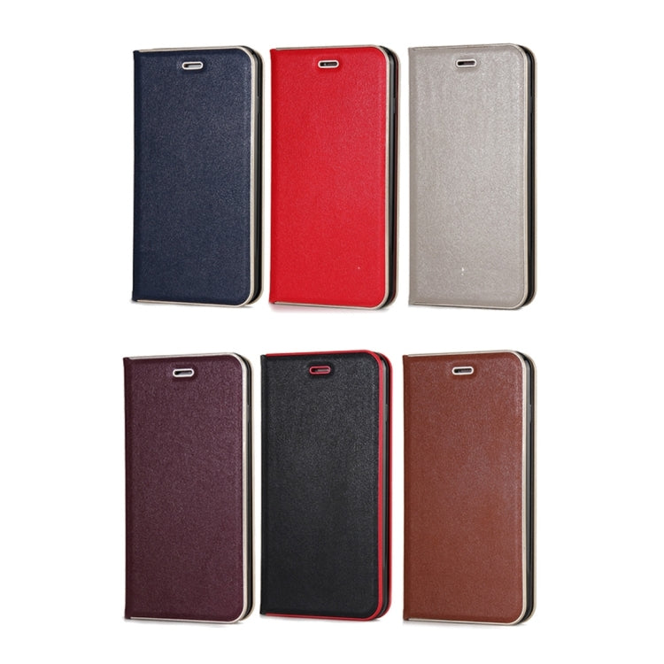 For iPhone 8 Plus & 7 Plus   Cowhide Texture PC Bumper Frame Strong Magnetic Adsorption Horizontal Flip Leather Case with Card Slots & Holder
