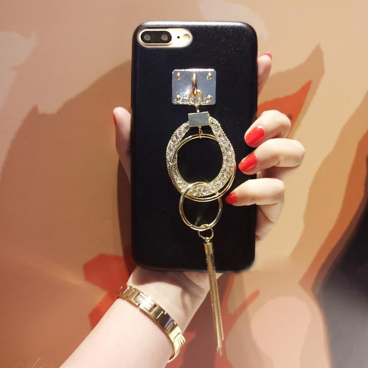 For iPhone 8 Plus & 7 Plus   Leather Soft Protective Back Cover Case with Crystal Rope Ring Style Tassels Pendant