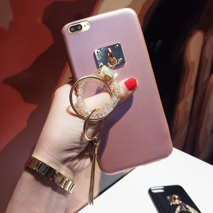 For iPhone 8 Plus & 7 Plus   Leather Soft Protective Back Cover Case with Crystal Rope Ring Style Tassels Pendant