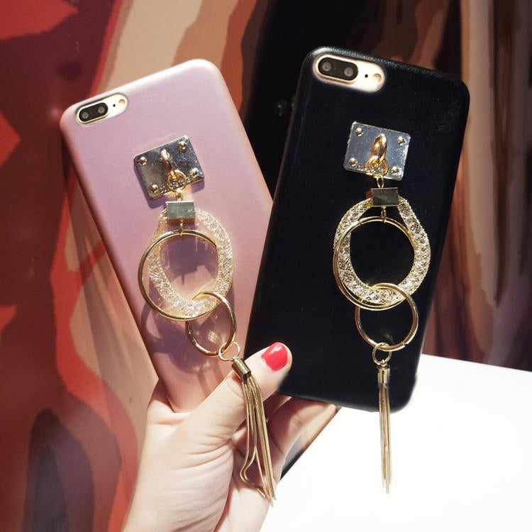 For iPhone 8 Plus & 7 Plus   Leather Soft Protective Back Cover Case with Crystal Rope Ring Style Tassels Pendant