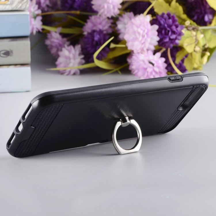 For iPhone 8 Plus & 7 Plus   Texture Metal Protective Back Case with Ring Holder Stand & Card Slot