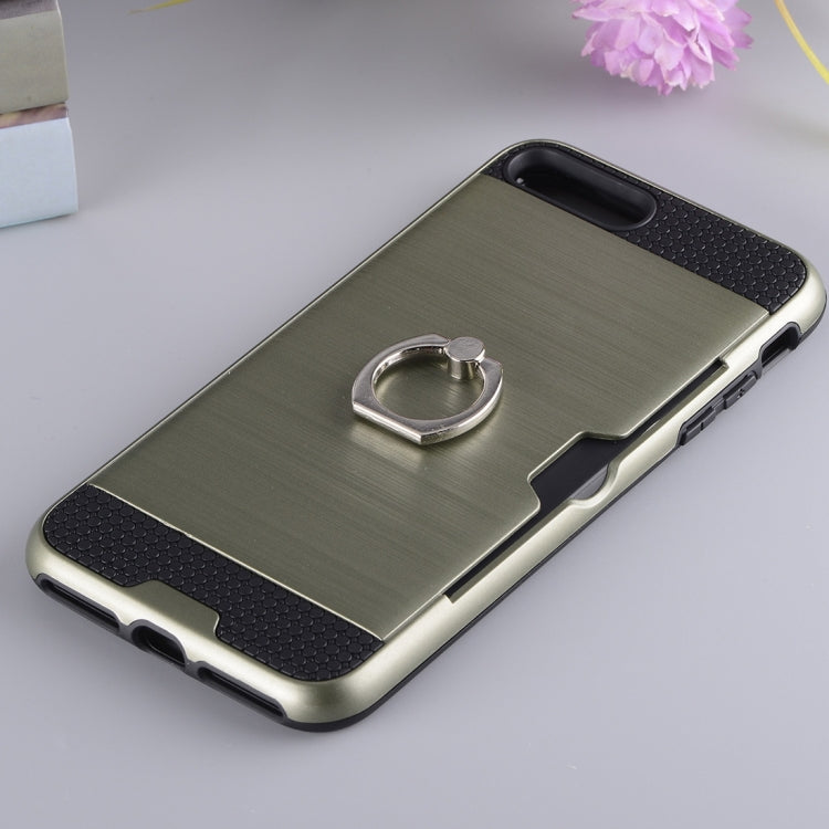 For iPhone 8 Plus & 7 Plus   Texture Metal Protective Back Case with Ring Holder Stand & Card Slot