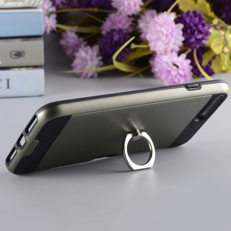 For iPhone 8 Plus & 7 Plus   Texture Metal Protective Back Case with Ring Holder Stand & Card Slot