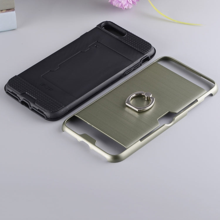 For iPhone 8 Plus & 7 Plus   Texture Metal Protective Back Case with Ring Holder Stand & Card Slot