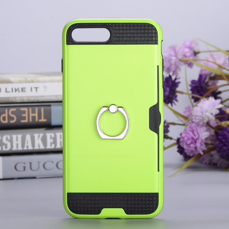 For iPhone 8 Plus & 7 Plus   Texture Metal Protective Back Case with Ring Holder Stand & Card Slot