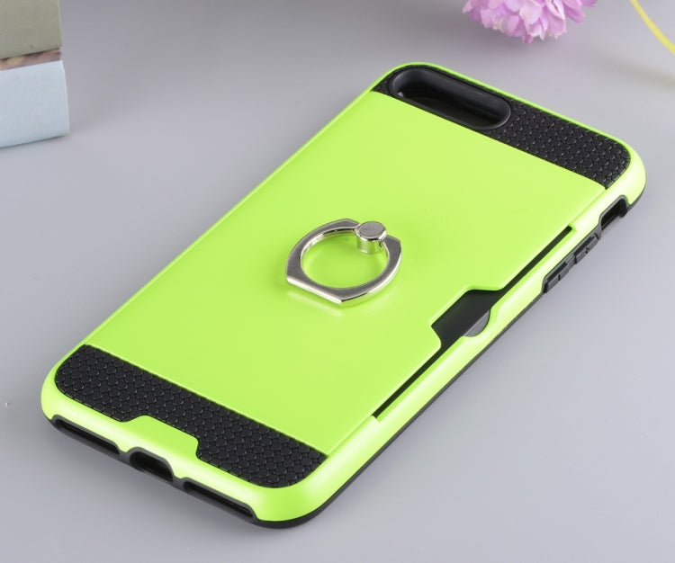 For iPhone 8 Plus & 7 Plus   Texture Metal Protective Back Case with Ring Holder Stand & Card Slot
