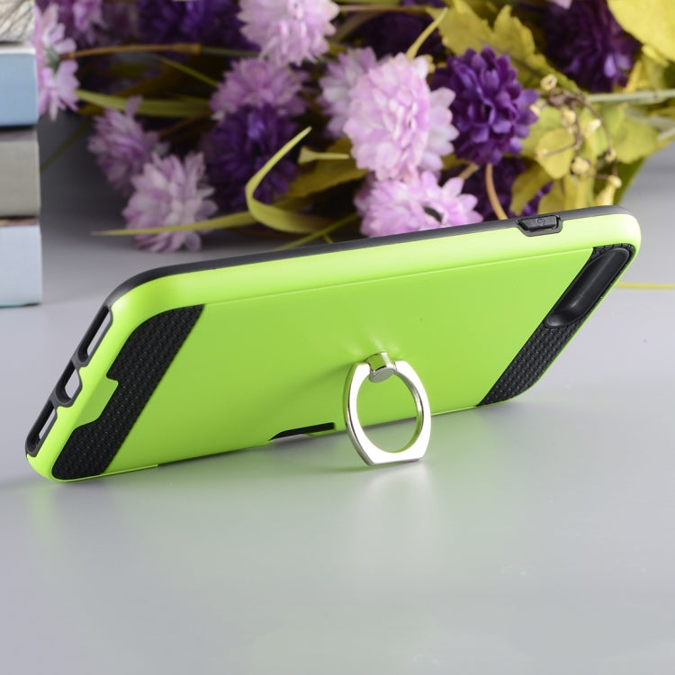 For iPhone 8 Plus & 7 Plus   Texture Metal Protective Back Case with Ring Holder Stand & Card Slot