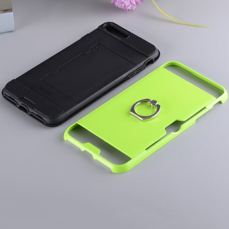 For iPhone 8 Plus & 7 Plus   Texture Metal Protective Back Case with Ring Holder Stand & Card Slot