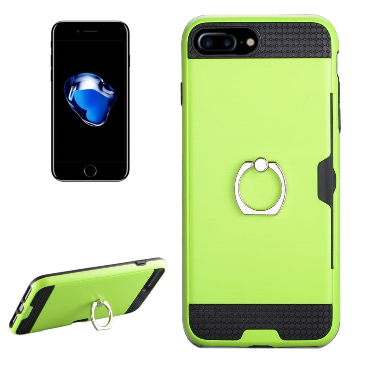For iPhone 8 Plus & 7 Plus   Texture Metal Protective Back Case with Ring Holder Stand & Card Slot