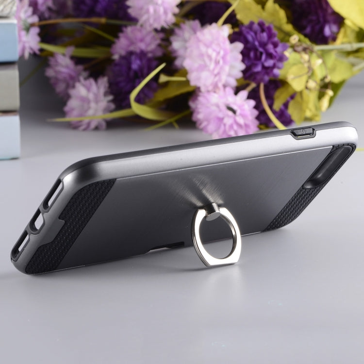 For iPhone 8 Plus & 7 Plus   Texture Metal Protective Back Case with Ring Holder Stand & Card Slot