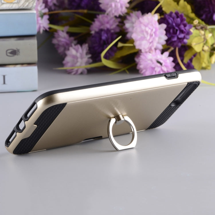 For iPhone 8 Plus & 7 Plus   Texture Metal Protective Back Case with Ring Holder Stand & Card Slot