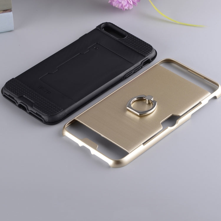 For iPhone 8 Plus & 7 Plus   Texture Metal Protective Back Case with Ring Holder Stand & Card Slot