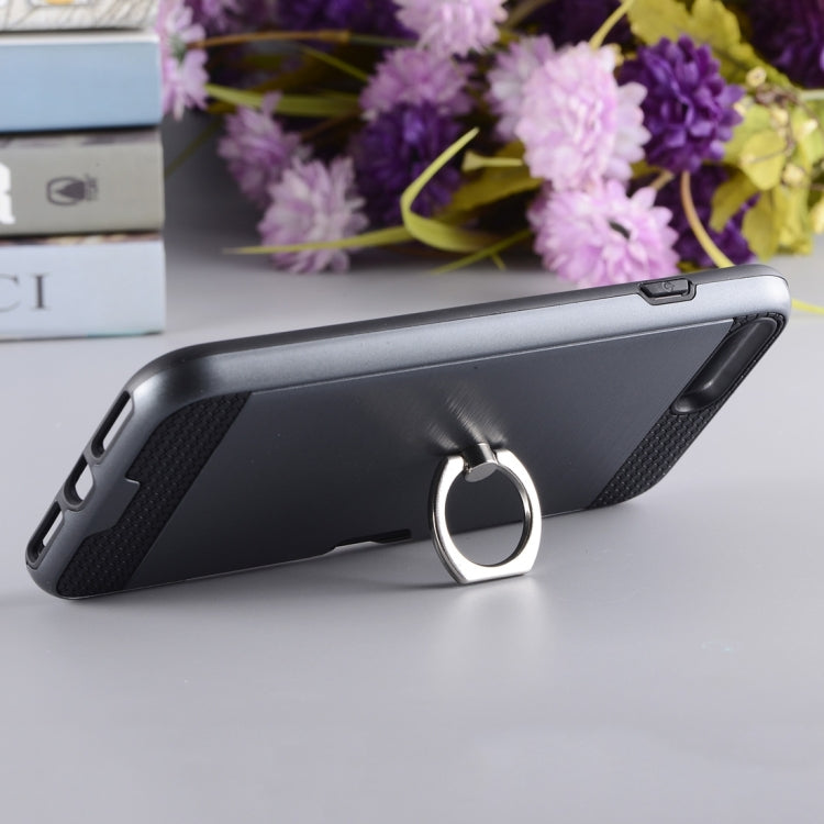For iPhone 8 Plus & 7 Plus   Texture Metal Protective Back Case with Ring Holder Stand & Card Slot