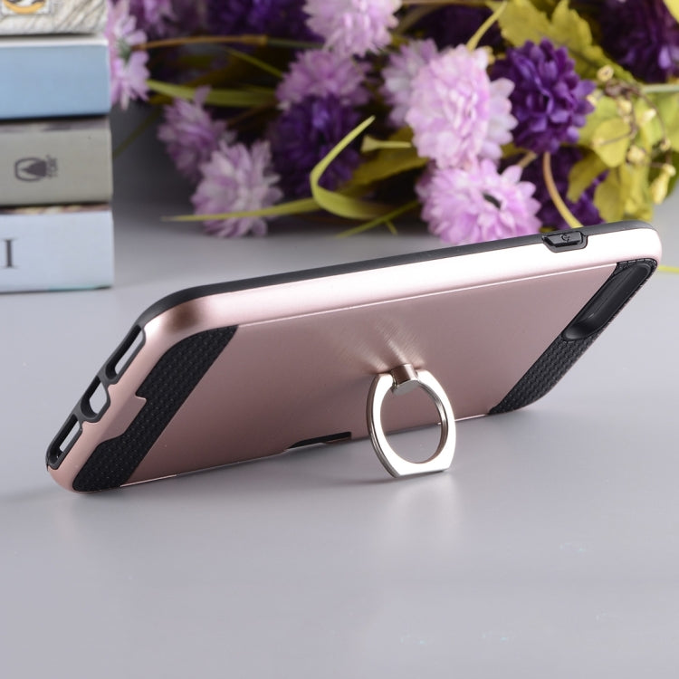For iPhone 8 Plus & 7 Plus   Texture Metal Protective Back Case with Ring Holder Stand & Card Slot