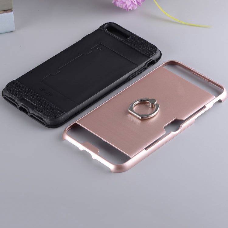 For iPhone 8 Plus & 7 Plus   Texture Metal Protective Back Case with Ring Holder Stand & Card Slot