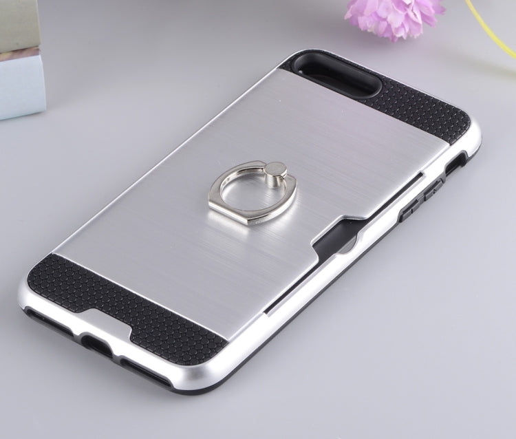 For iPhone 8 Plus & 7 Plus   Texture Metal Protective Back Case with Ring Holder Stand & Card Slot