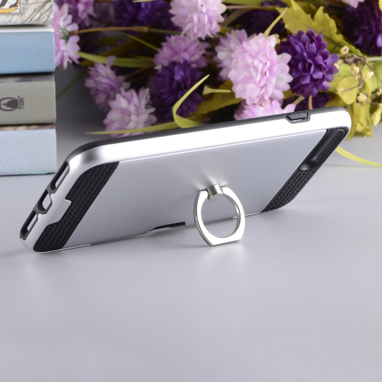 For iPhone 8 Plus & 7 Plus   Texture Metal Protective Back Case with Ring Holder Stand & Card Slot