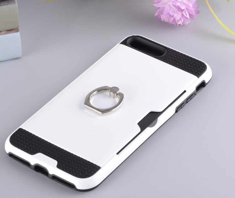 For iPhone 8 Plus & 7 Plus   Texture Metal Protective Back Case with Ring Holder Stand & Card Slot