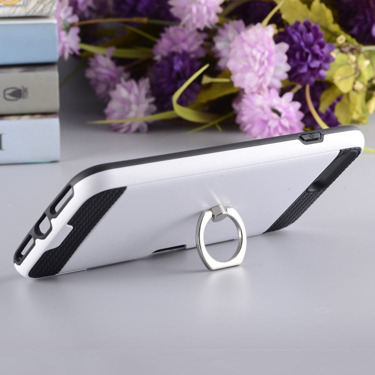 For iPhone 8 Plus & 7 Plus   Texture Metal Protective Back Case with Ring Holder Stand & Card Slot