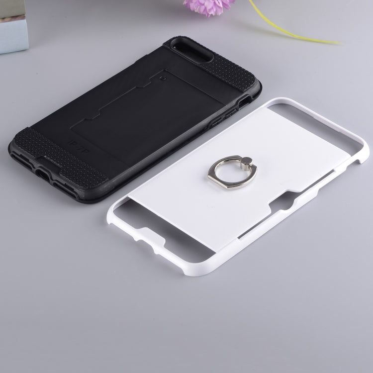 For iPhone 8 Plus & 7 Plus   Texture Metal Protective Back Case with Ring Holder Stand & Card Slot
