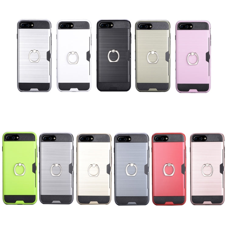For iPhone 8 Plus & 7 Plus   Texture Metal Protective Back Case with Ring Holder Stand & Card Slot