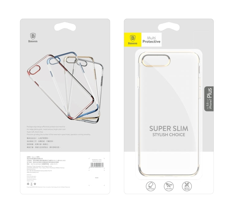Baseus for iPhone 8 Plus & 7 Plus   Electroplating Soft Transparent TPU Protective Back Cover Case