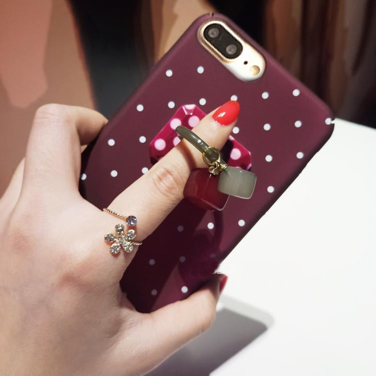 For iPhone 8 Plus & 7 Plus   Dots Pattern Plastic Full Coverage Protective Back Cover Case with Ring Holder(Wind Red)
