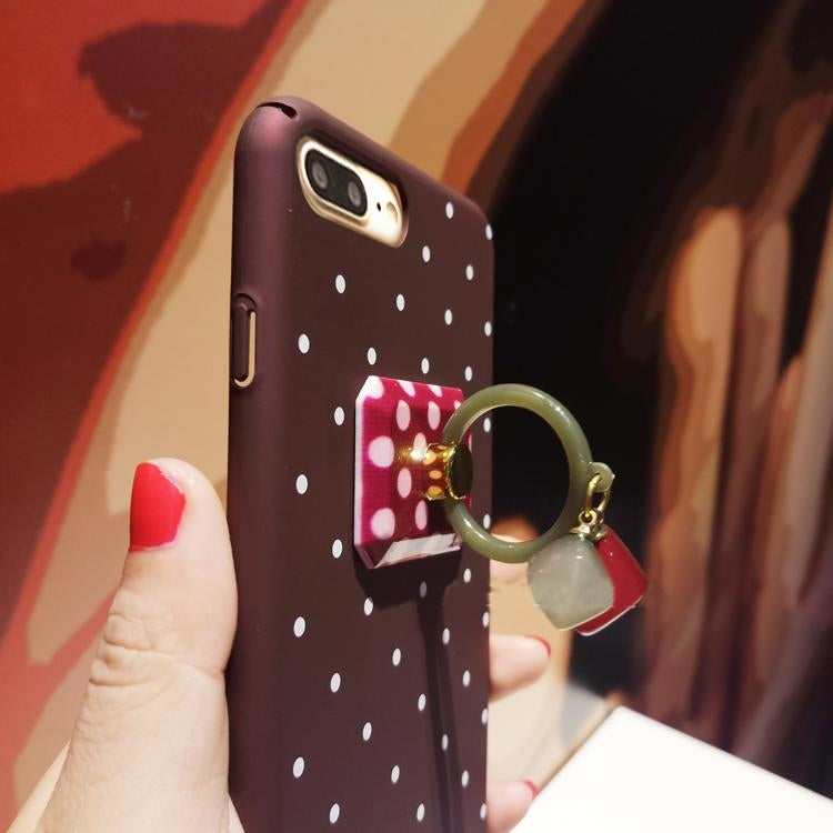 For iPhone 8 Plus & 7 Plus   Dots Pattern Plastic Full Coverage Protective Back Cover Case with Ring Holder(Wind Red)