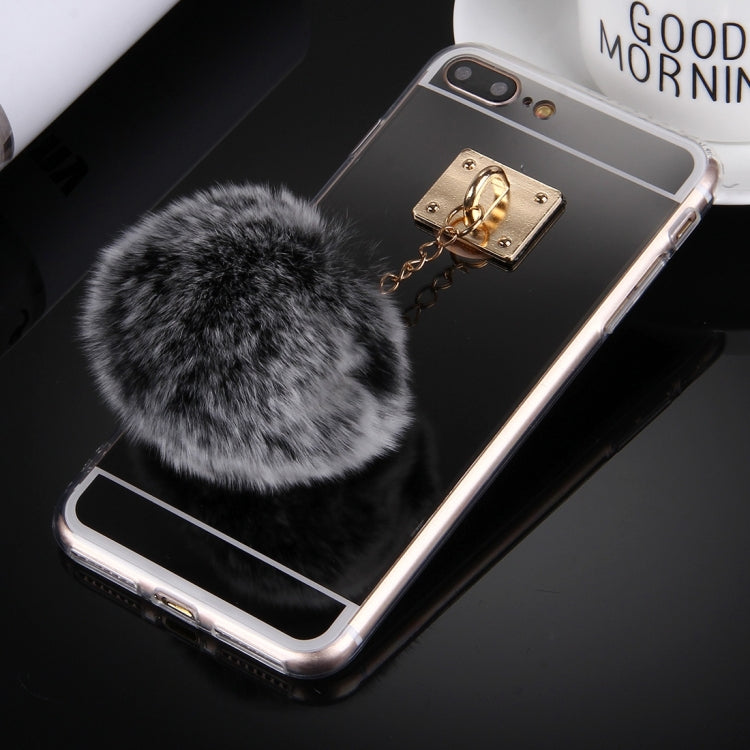 For iPhone 8 Plus & 7 Plus   Electroplating Mirror TPU Protective Cover Case with Furry Ball Chain Pendant