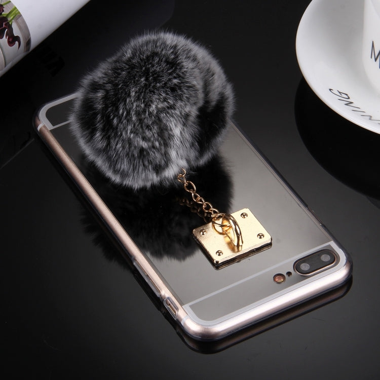 For iPhone 8 Plus & 7 Plus   Electroplating Mirror TPU Protective Cover Case with Furry Ball Chain Pendant
