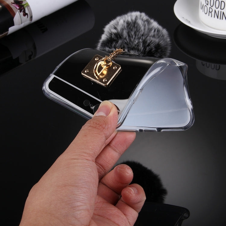 For iPhone 8 Plus & 7 Plus   Electroplating Mirror TPU Protective Cover Case with Furry Ball Chain Pendant
