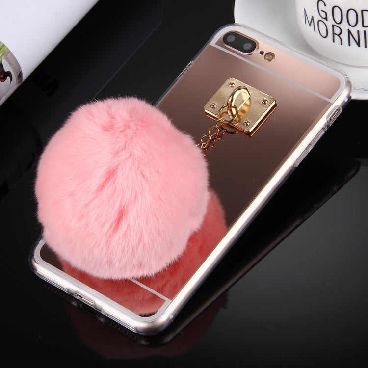 For iPhone 8 Plus & 7 Plus   Electroplating Mirror TPU Protective Cover Case with Furry Ball Chain Pendant