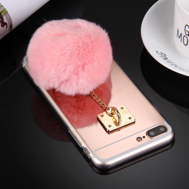 For iPhone 8 Plus & 7 Plus   Electroplating Mirror TPU Protective Cover Case with Furry Ball Chain Pendant