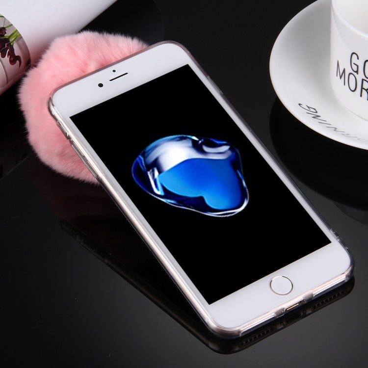 For iPhone 8 Plus & 7 Plus   Electroplating Mirror TPU Protective Cover Case with Furry Ball Chain Pendant