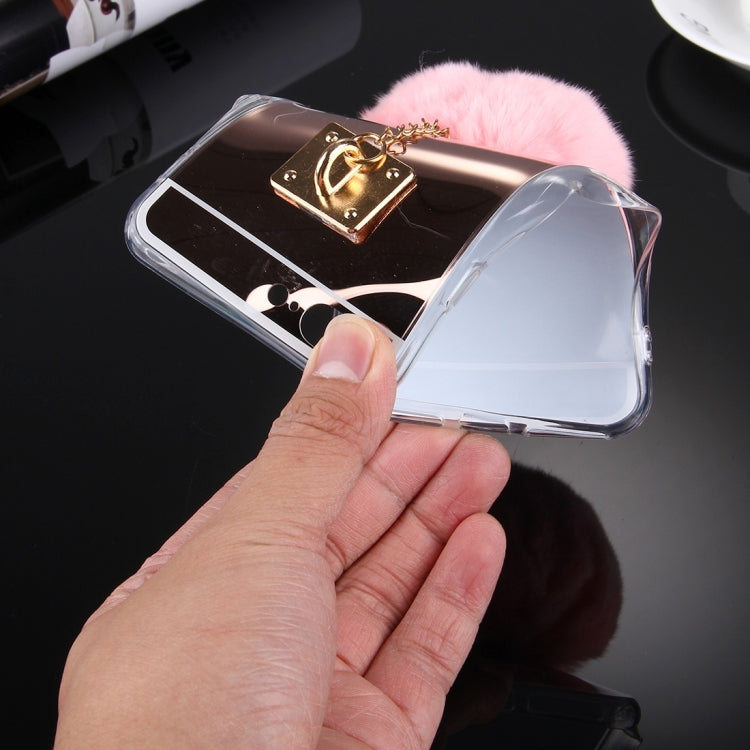 For iPhone 8 Plus & 7 Plus   Electroplating Mirror TPU Protective Cover Case with Furry Ball Chain Pendant