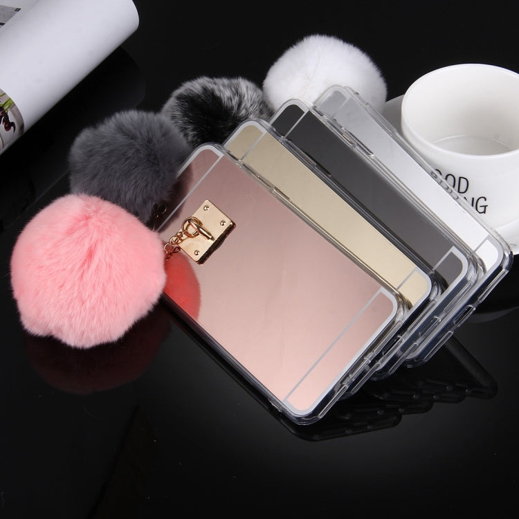 For iPhone 8 Plus & 7 Plus   Electroplating Mirror TPU Protective Cover Case with Furry Ball Chain Pendant