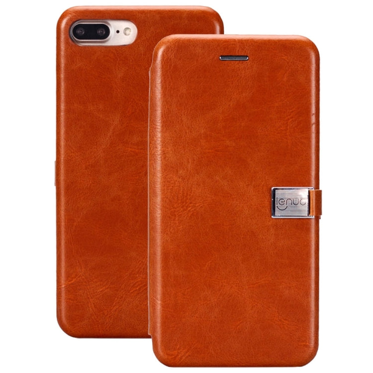 Lenuo for iPhone 8 Plus & 7 Plus   PU + TPU Crazy Horse Texture Horizontal Flip Leather Case with Card Slots