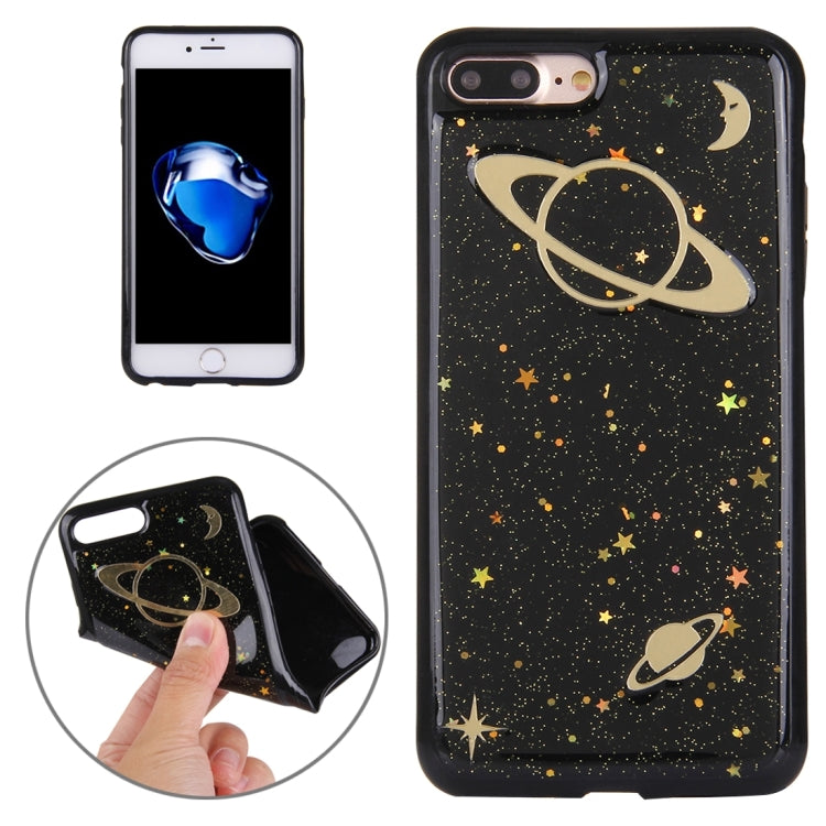 For iPhone 8 Plus & 7 Plus   Glitter Powder Space Pattern TPU Soft Protective Back Cover Case(Black)