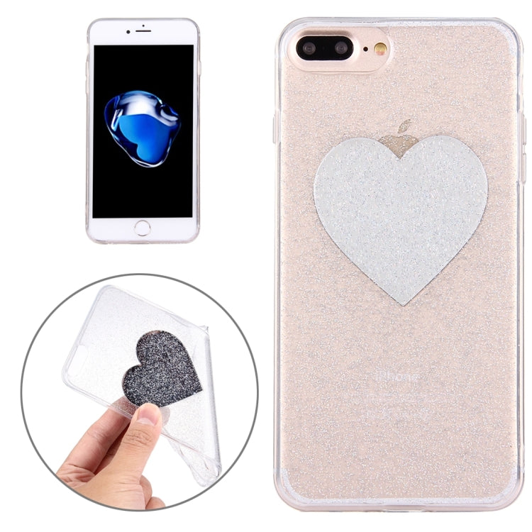 For iPhone 7 Plus Glitter Powder Heart Pattern TPU Soft Protective Back Cover Case (Silver)