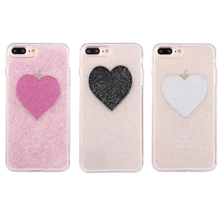 For iPhone 7 Plus Glitter Powder Heart Pattern TPU Soft Protective Back Cover Case (Silver)