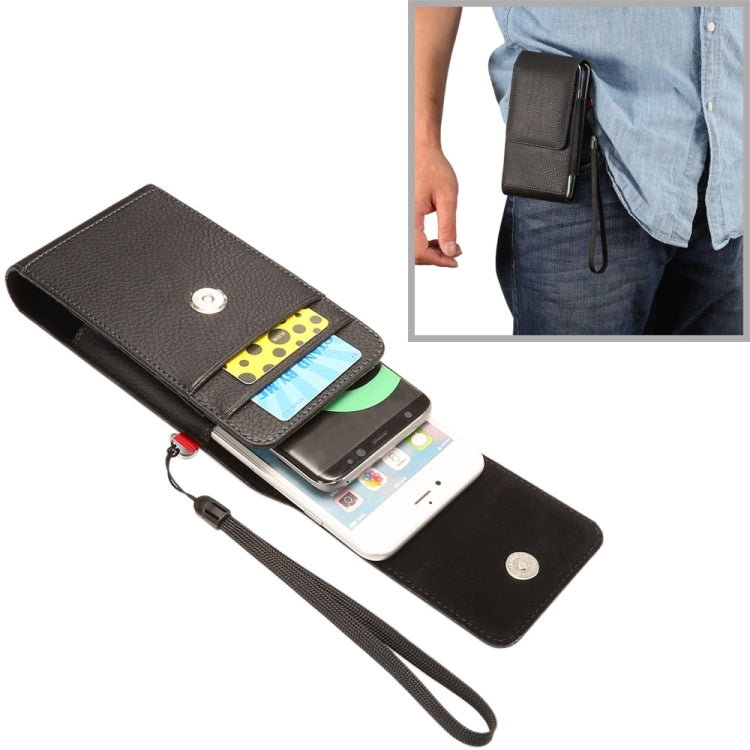 Universal Litchi Texture Vertical Flip Upright Lattice PU Leather Case / Waist Bag with Back Splint & Card Slots & Lanyard for iPhone 8 Plus & 7 Plus  , Galaxy Note 8 / S8 Plus / S9+, Huawei Mate 8(Black)