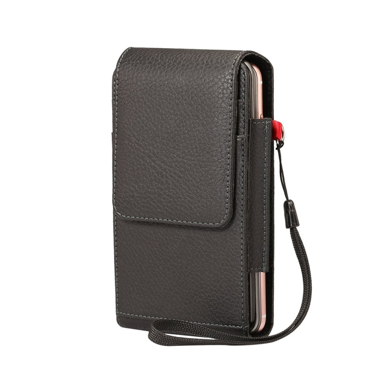 Universal Litchi Texture Vertical Flip Upright Lattice PU Leather Case / Waist Bag with Back Splint & Card Slots & Lanyard for iPhone 8 Plus & 7 Plus  , Galaxy Note 8 / S8 Plus / S9+, Huawei Mate 8(Black)