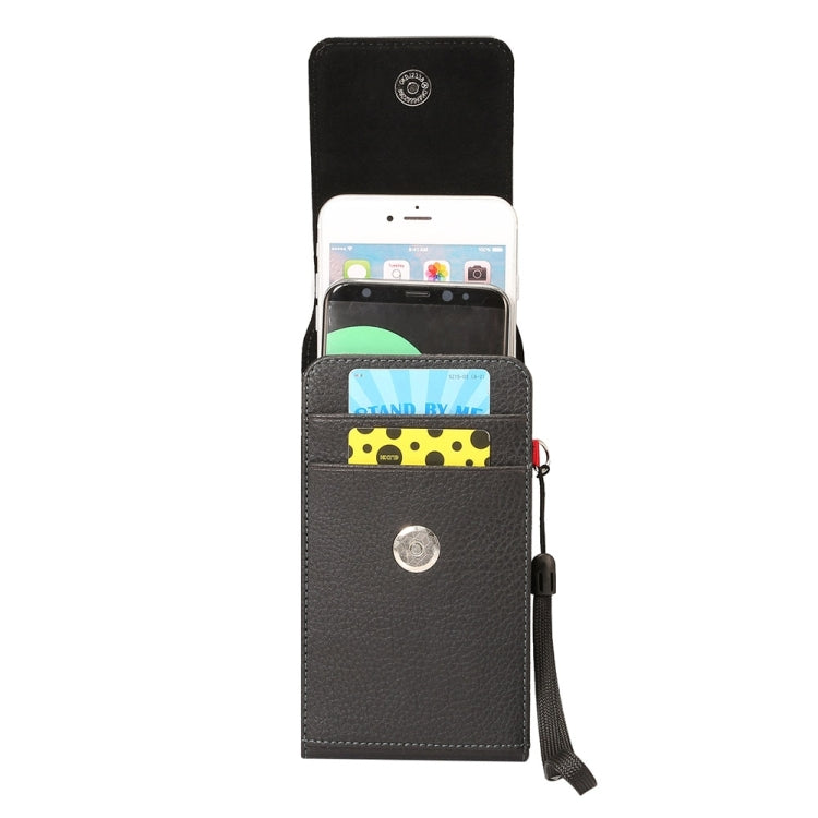 Universal Litchi Texture Vertical Flip Upright Lattice PU Leather Case / Waist Bag with Back Splint & Card Slots & Lanyard for iPhone 8 Plus & 7 Plus  , Galaxy Note 8 / S8 Plus / S9+, Huawei Mate 8(Black)