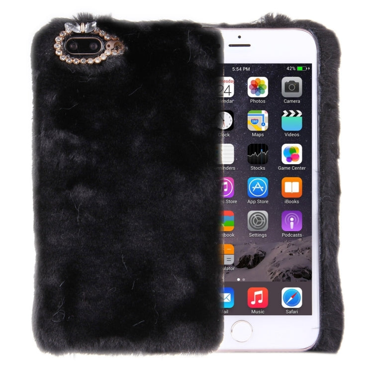 For iPhone 8 Plus & 7 Plus   Genuine Rabbit Hair Diamond Encrusted PC Protective Case