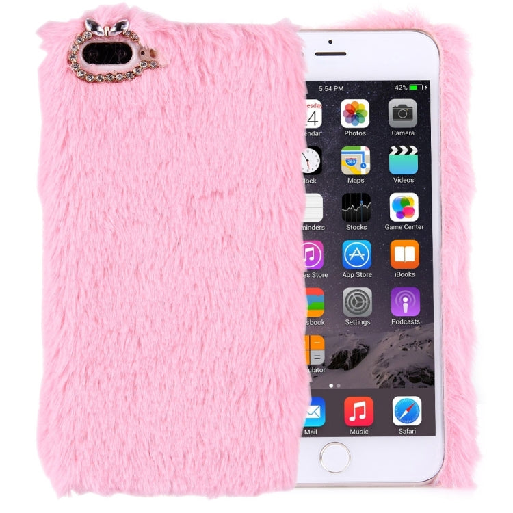 For iPhone 8 Plus & 7 Plus   Genuine Rabbit Hair Diamond Encrusted PC Protective Case