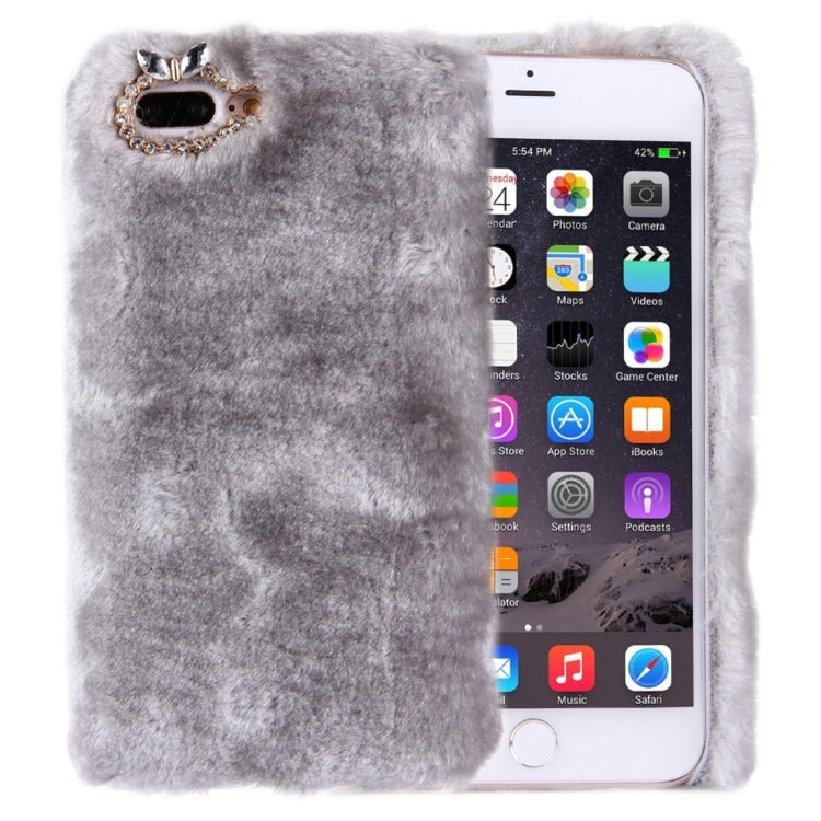 For iPhone 8 Plus & 7 Plus   Genuine Rabbit Hair Diamond Encrusted PC Protective Case