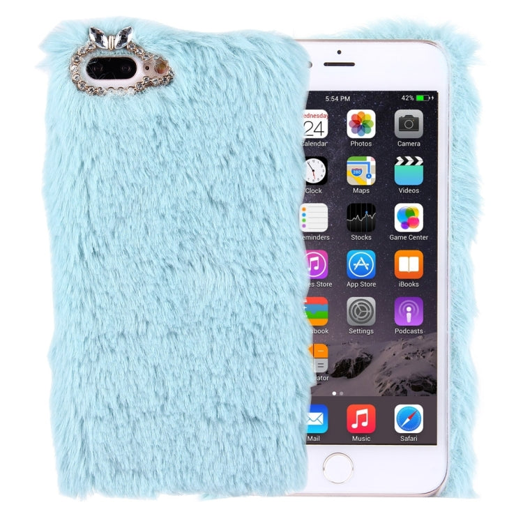 For iPhone 8 Plus & 7 Plus   Genuine Rabbit Hair Diamond Encrusted PC Protective Case