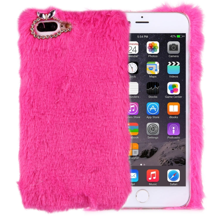 For iPhone 8 Plus & 7 Plus   Genuine Rabbit Hair Diamond Encrusted PC Protective Case